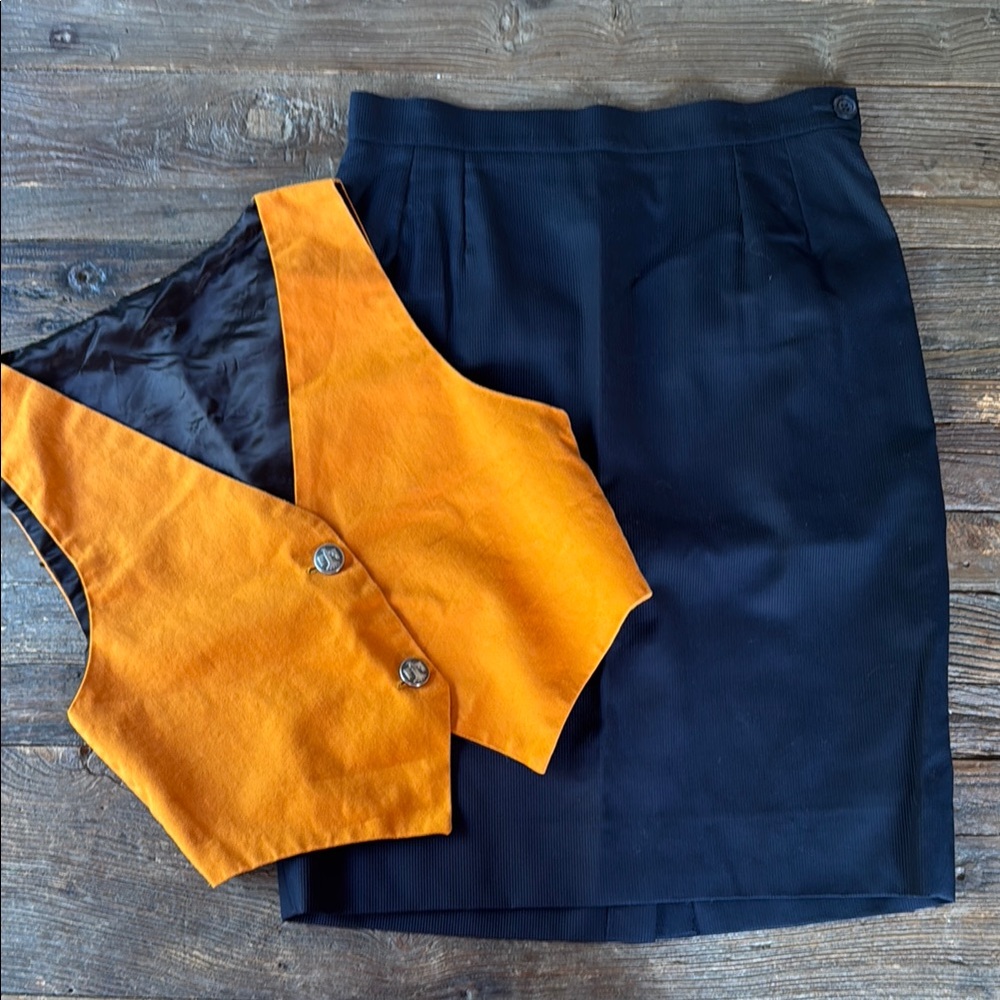Vintage YSL navy blue ribbed cotton pencil skirt EVC size 12 (16” waist)